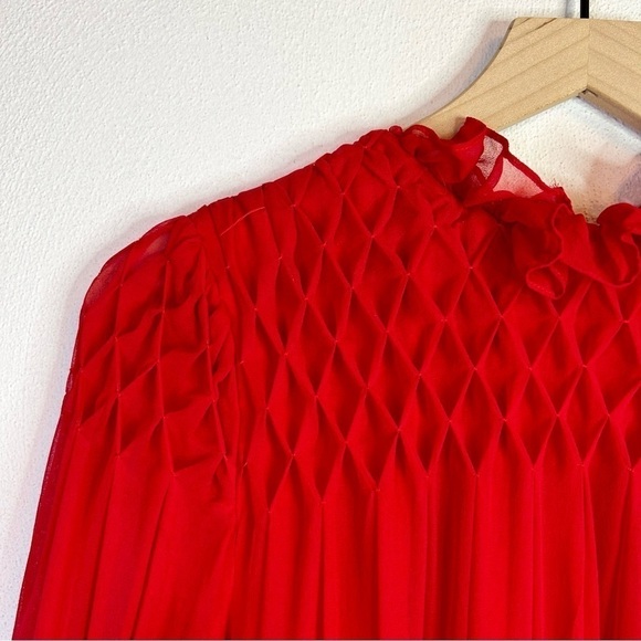 Rebecca Taylor 100% Silk Diamond Smocked Mock Neck Long Sleeve Mini Dress - Picture 8 of 16